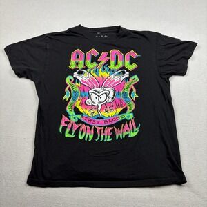 ACDC Fly On The Wall Black Graphic T-Shirt Mens Large Neon Rock Band Tee 2023